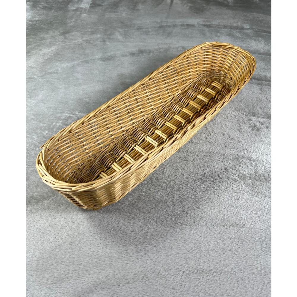Wicker Bread Basket Rectangular Farmhouse Decor Rustic Kitchen Light Tan